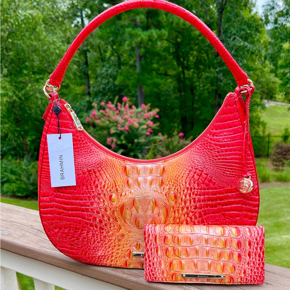 Brahmin Leather NWT Large Bekka Shoulder Bag & Ady Wallet Set, Infusion Ombre!